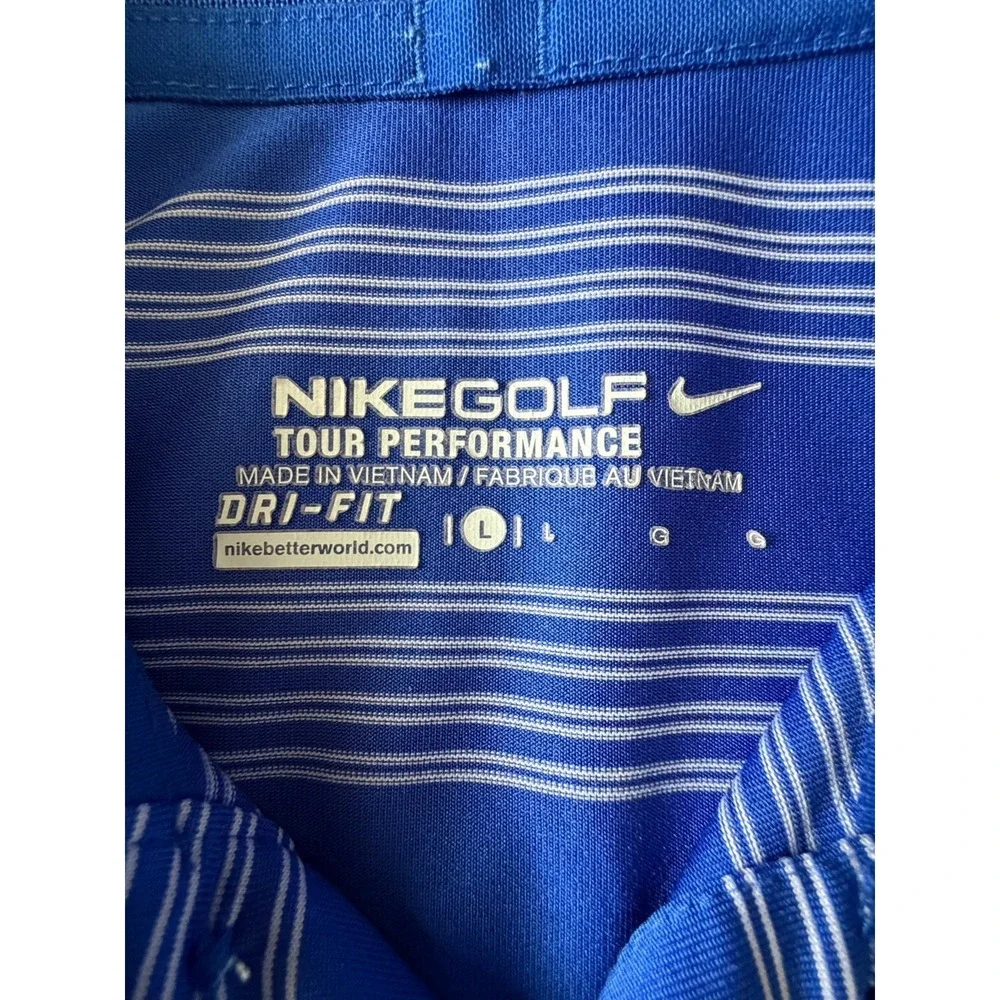 Nike Golf Tour Performance Polo Shirt Dri-Fit Swoosh Logo Blue Stripe Large JBHS